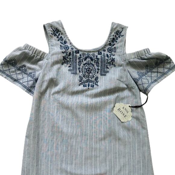 Knox Rose Dress Blue White Stripe Embroidered Shirt Sleeve Boho Shift Medium NEW - Picture 7 of 12